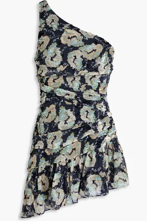 LOVESHACKFANCY Zietta one-shoulder floral-print devoré-chiffon mini dress - Blue