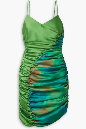 Ahluwalia Jade ruched printed satin-twill mini dress