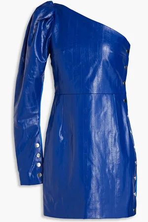 ROTATE One-sleeve two-tone faux eel-effect leather mini dress