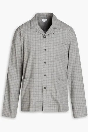Sunspel Checked cotton pajama top - Gray
