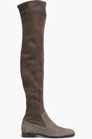 Sergio Rossi Two-tone stretch-suede over-the-knee boots - Neutral