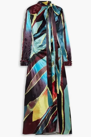 Christopher John Rogers Pussy-bow cutout printed satin maxi dress