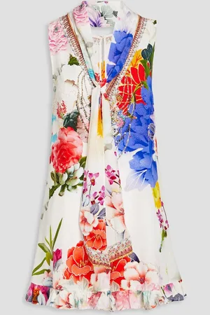 Camilla Crystal-embellished floral-print silk crepe de chine playsuit