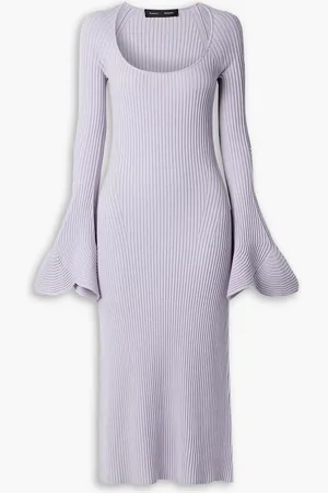 Proenza Schouler Ruffled ribbed-knit midi dress - Purple