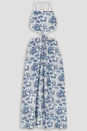 Staud Myla halterneck cutout printed cotton-blend poplin maxi dress