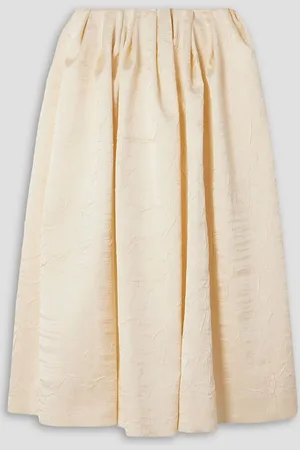 EMILIA WICKSTEAD Delphine pleated crushed-satin midi skirt - White