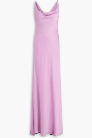 RHEA COSTA Lace-up draped stretch-satin gown - Purple