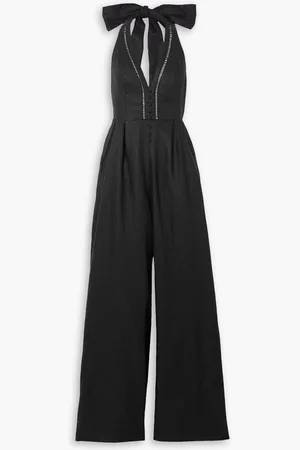 Joslin Charlotte cotton lace-trimmed linen halterneck jumpsuit