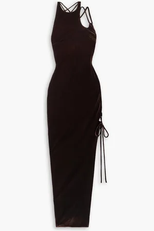 MONSE Cutout lace-up velvet maxi dress - Brown