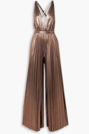 Retrofete Graciane open-back plissé-lamé jumpsuit - Metallic