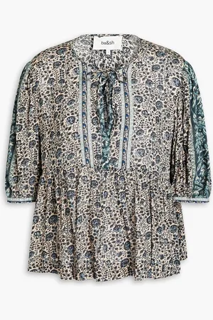 Bash Tobias gathered floral-print woven top - Neutral