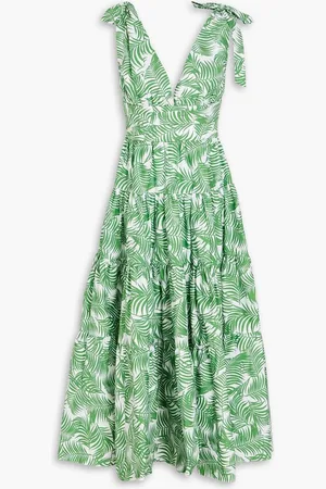 Carolina Herrera Tiered printed cotton-poplin midi dress - Green