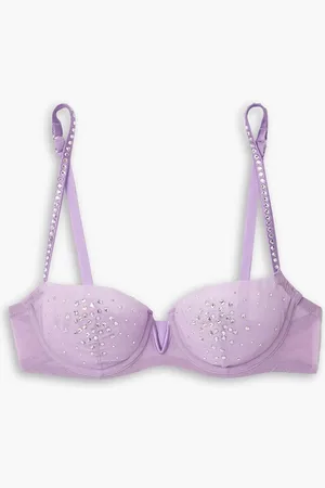 I.D. Sarrieri Swan Lake crystal-embellished satin-trimmed stretch-tulle underwired balconette bra - Purple
