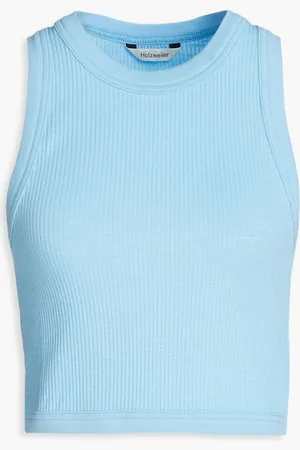 Holzweiler Cumo cropped ribbed cotton-blend jersey top - Blue