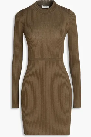 Sandro Bow-detailed cutout ribbed-knit mini dress - Green