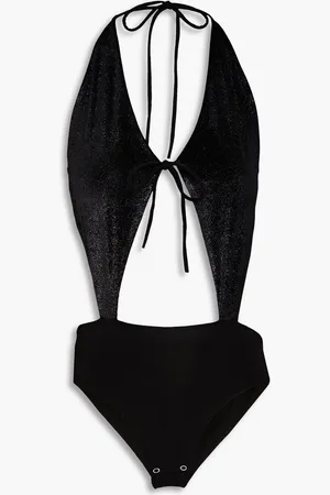 MATÉRIEL by Aleksandre Akhalkatsishvili Open-back cutout metallic velour bodysuit