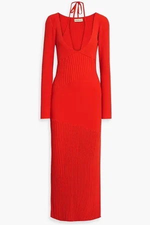 Nicholas Layered ribbed-knit maxi dress - Red
