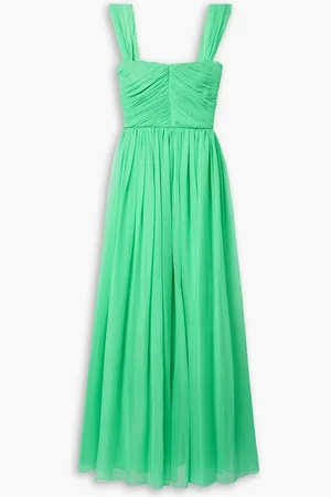 ADAM LIPPES Pleated silk-chiffon maxi dress - Green