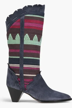 Isabel Marant Jacquard-paneled suede boots - Blue