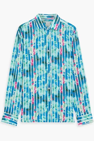 120% Lino Printed linen shirt - Blue