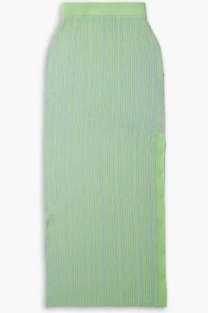 Anna Quan Sophie striped ribbed cotton-blend midi skirt - Green