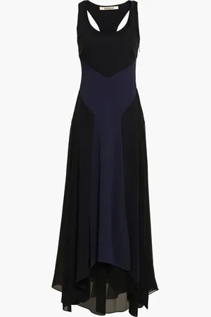 Roberto Cavalli Fluted two-tone georgette and stretch-crepe gown