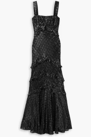SALONI Chandra ruffled metallic silk-georgette maxi dress