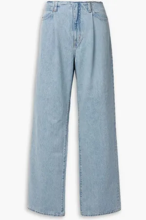 SLVRLAKE Kennedy pleated frayed high-rise wide-leg jeans - Blue
