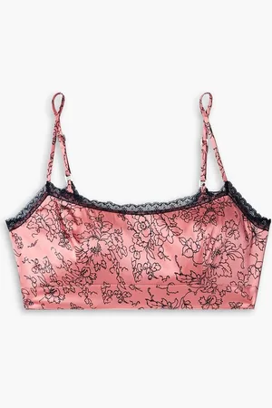 Morgan Lane Noelle lace-trimmed floral-print silk-blend satin soft-cup bralette - Pink