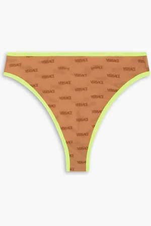 VERSACE Neon piped printed metallic stretch-mesh briefs - Yellow
