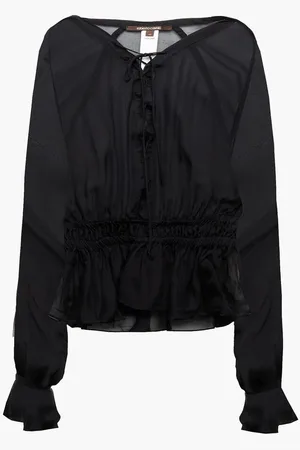 Roberto Cavalli Embellished gathered silk-chiffon blouse