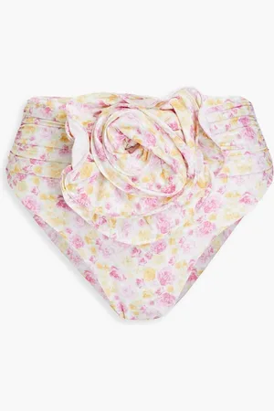 MAGDA BUTRYM Ruched floral-print high-rise bikini briefs - Pink