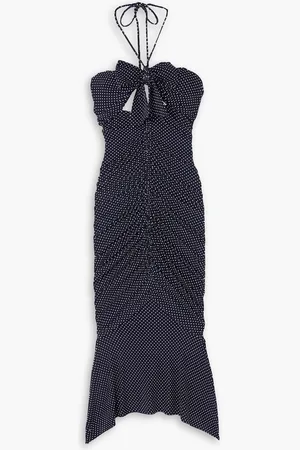 ALEXANDRE VAUTHIER Twist-front polka-dot stretch-jersey halterneck midi dress - Blue