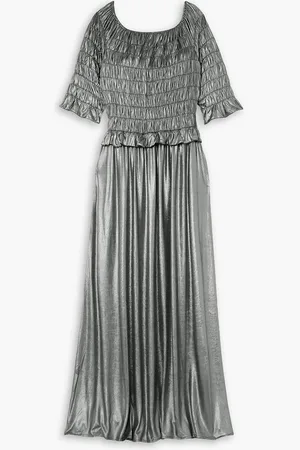 BATSHEVA Oak smocked metallic stretch-lamé maxi dress - Metallic
