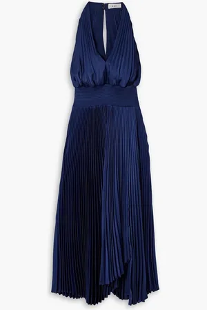 A.L.C. Rose plissé-satin halterneck midi dress - Blue