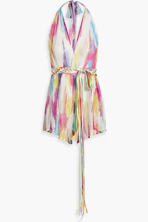 Missoni Tasseled crochet-knit halterneck playsuit