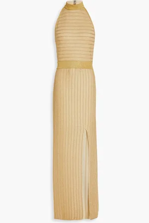 Hervé Léger Metallic stretch-knit halterneck gown - Metallic