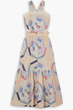 SEA Quin cutout crochet-trimmed patchwork printed cotton maxi dress - Pink