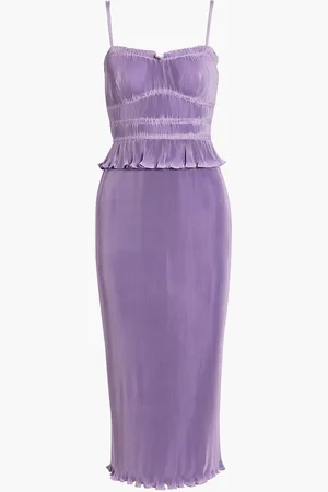 Derek Lam Brisha ruffled plissé-satin midi dress - Purple
