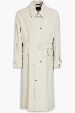 Emporio Armani Belted linen-blend gabardine trench coat - White