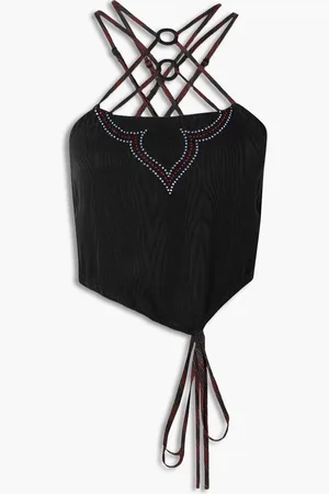 Ahluwalia Clover cropped crystal-embellished moire top