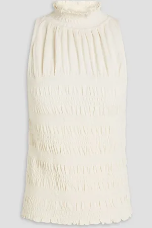 Frame Shirred stretch-jersey top - White