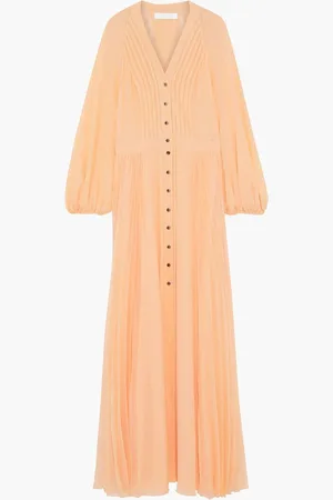 Chloé Pleated silk-georgette maxi dress - Orange