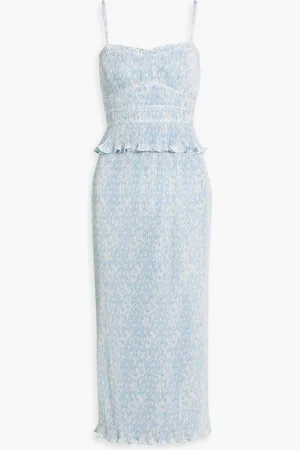 Derek Lam Brisha printed plissé-satin midi dress - Blue