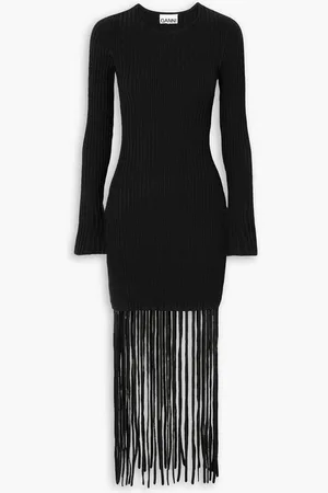 Ganni Fringed ribbed-knit mini dress