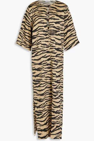 Ganni Tiger-print stretch-mesh midi dress