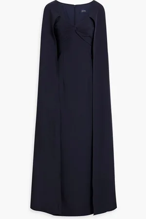 Marchesa Notte Cape-effect twisted stretch-crepe gown - Blue