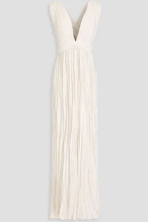 ULLA JOHNSON Mona plissé-satin gown - White
