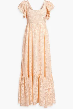 by Ti Mo Cutout ruffled satin-jacquard maxi dress - Orange