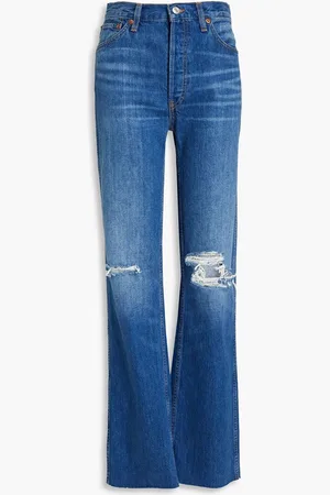 RE/DONE Distressed faded high-rise straight-leg jeans - Blue